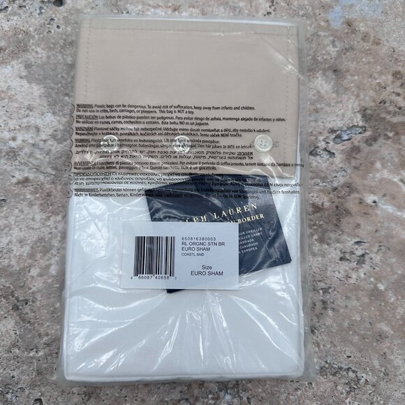 Ralph Lauren Organic Cotton Sateen Border Euro Size 26" x 26" Sham, White/Sand - Picture 3 of 12
